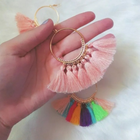 Gypsy Bohemian Spanish Vibe Tassel Hoop Drop - Picture 3 of 5